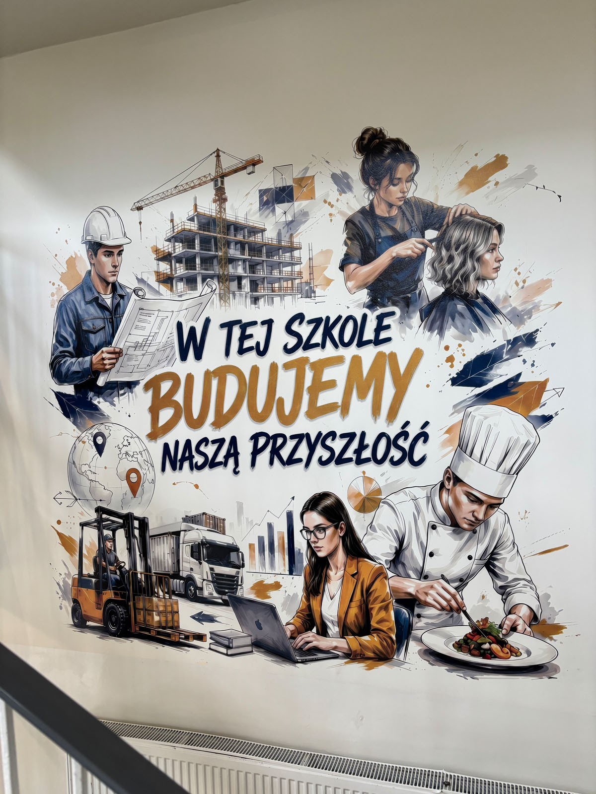 Druk ścienny na szkolnym korytarzu, Kędzierzyn Koźle, Opolskie